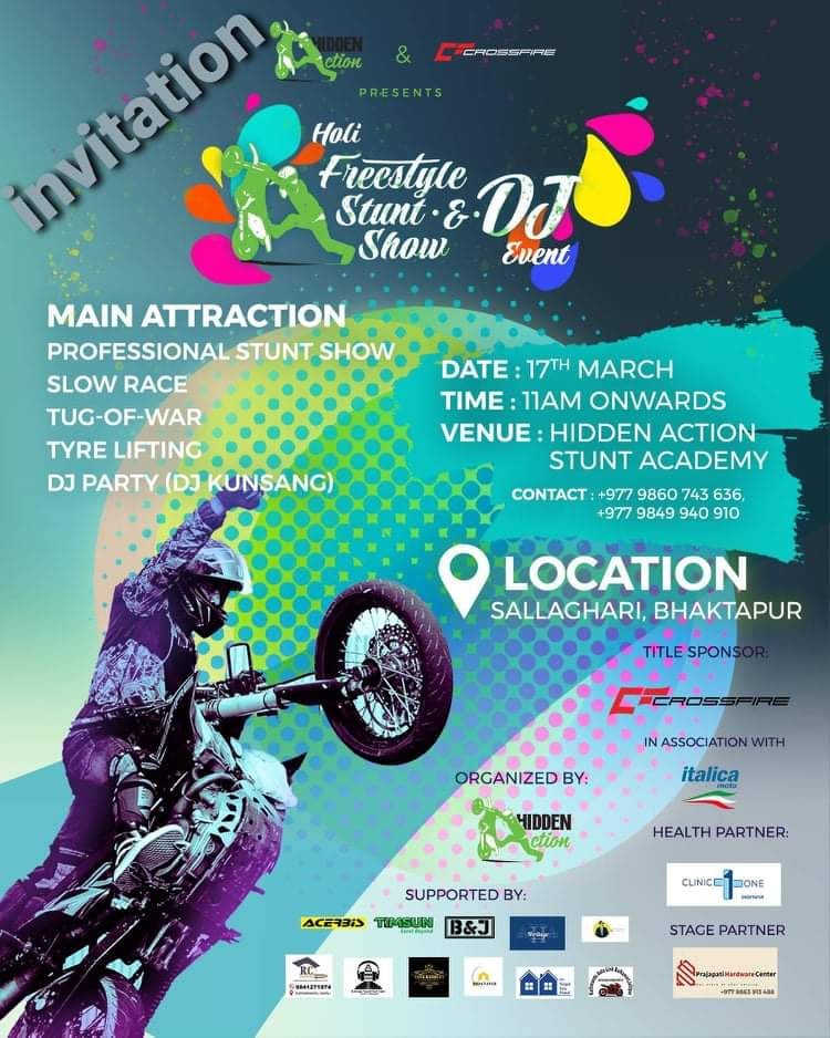 भक्तपुरमा होली फ्री स्टाइल स्टन्ट शो हुने